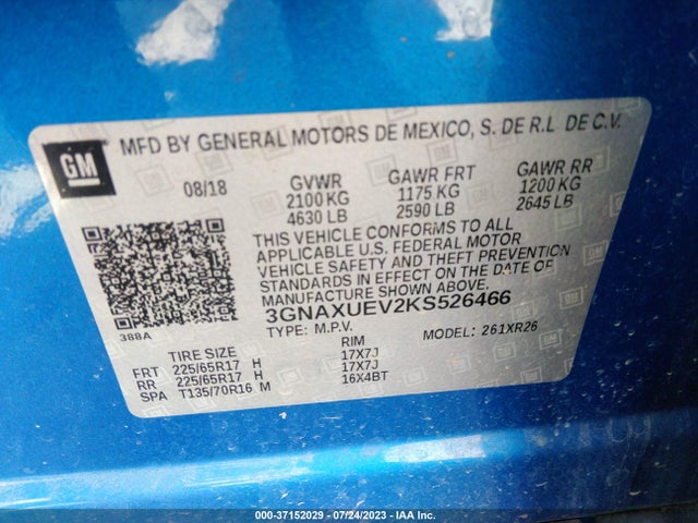 Chevrolet EQUINOX LT 2019 3GNAXUEV2KS526466 Image 9