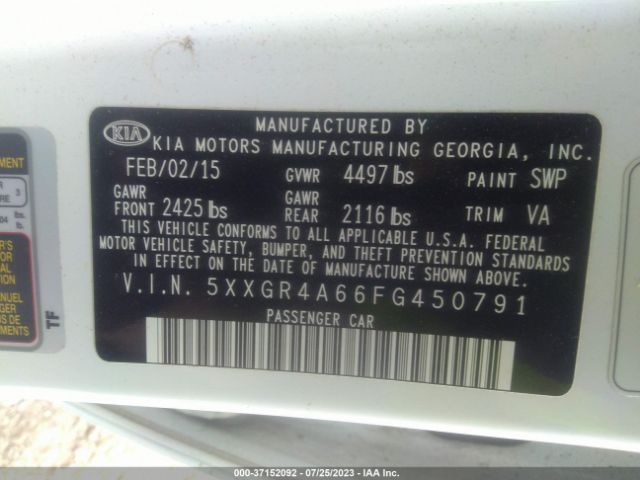 5XXGR4A66FG450791 KIA Optima Sxl Turbo