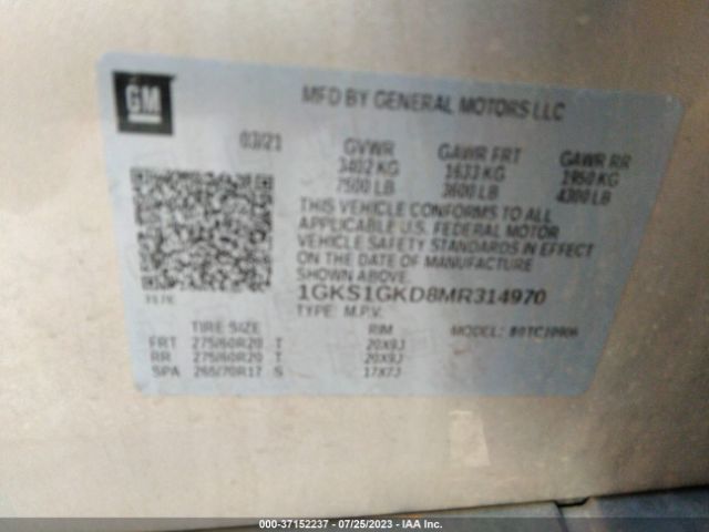1GKS1GKD8MR314970 GMC Yukon Xl Slt