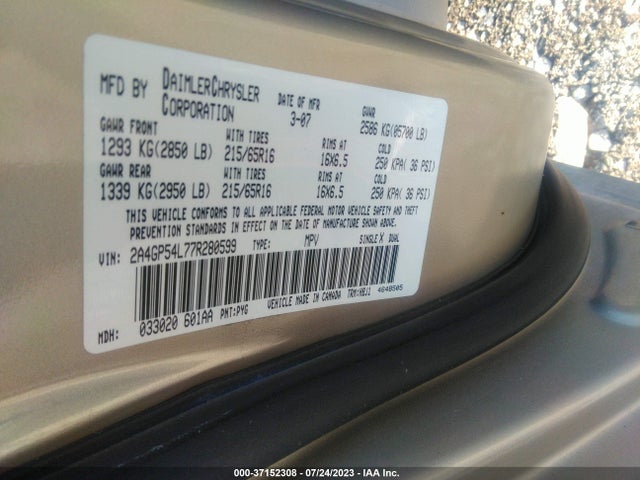 2007 CHRYSLER TOWN & COUNTRY LWB TOURING VIN: 2A4GP54L77R280599