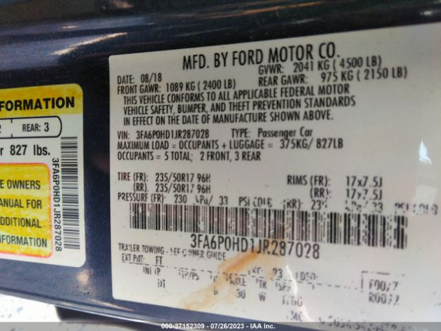 3FA6P0HD1JR287028 Ford FUSION SE
