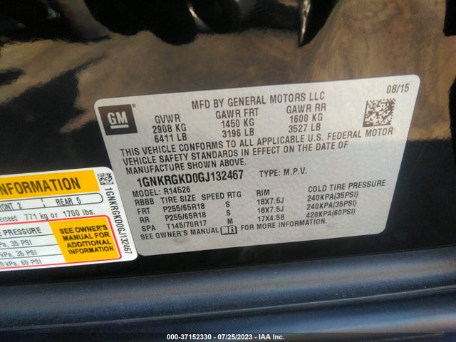 Chevrolet Traverse Lt 2016 1GNKRGKD0GJ132467 Image 9