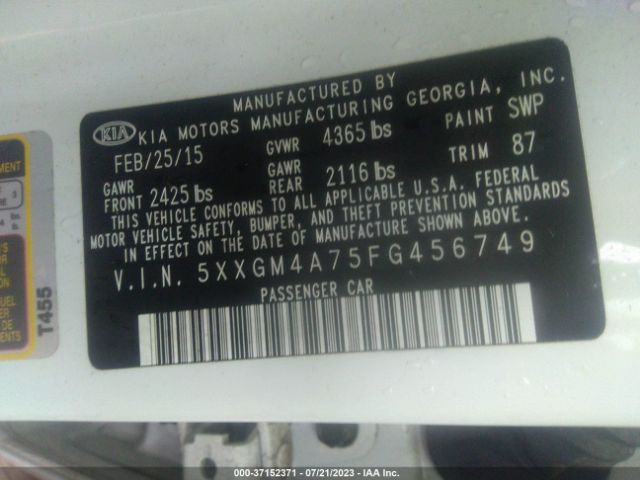 5XXGM4A75FG456749 KIA Optima Lx