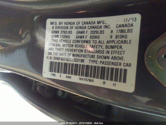 Honda Civic Sedan Ex 2014 2HGFB2F82EH503188 Image 9