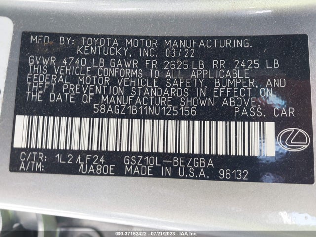 58AGZ1B11NU125156 Lexus Es Es 350 F Sport