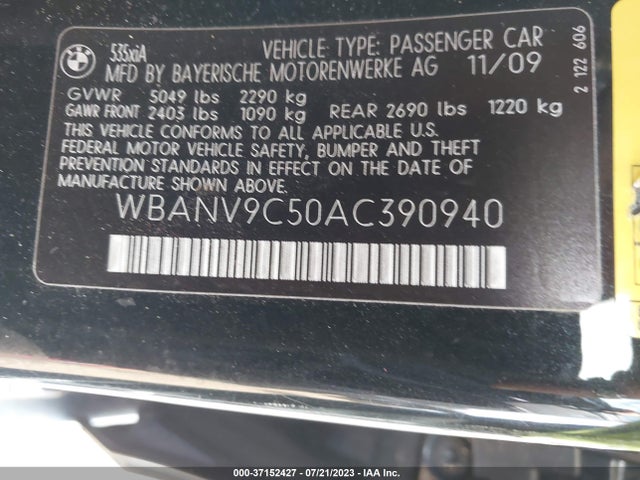 2010 BMW 5 SERIES 535I XDRIVE VIN: WBANV9C50AC390940