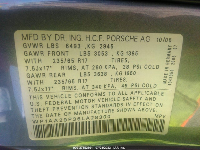 2006 PORSCHE CAYENNE WP1AA29P36LA28300 Photo 8