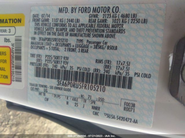 3FA6P0RU5FR105210 Ford Fusion Titanium Hybrid