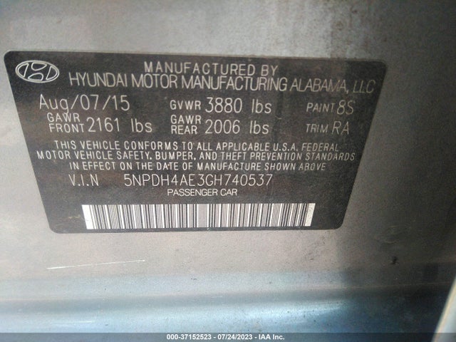 2016 HYUNDAI ELANTRA SE VIN: 5NPDH4AE3GH740537