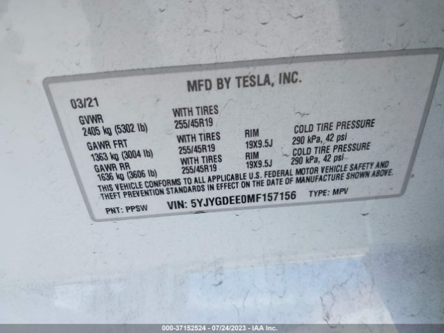 5YJYGDEE0MF157156 Tesla Model Y Long Range