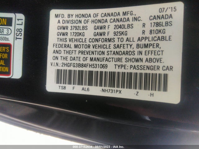 Honda Civic Coupe Ex 2015 2HGFG3B84FH531069 Image 9