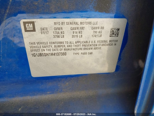 Chevrolet SONIC LS 2017 1G1JB5SH1H4137380 Image 9