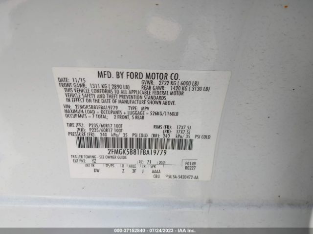 2FMGK5B81FBA19779 Ford FLEX SE