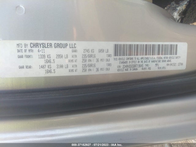 2011 DODGE GRAND CARAVAN MAINSTREET VIN: 2D4RN3DG5BR719645
