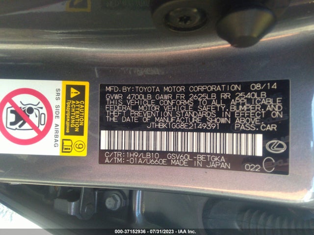 JTHBK1GG8E2149391 Lexus ES 350