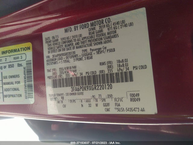 Ford Fusion Titanium 2016 3FA6P0K9XGR220120 Image 9