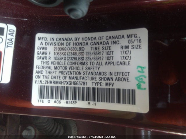 Honda Cr-v Ex-l 2016 2HKRM4H7XGH665781 Image 9