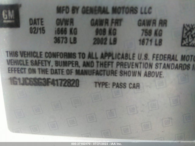 Chevrolet SONIC LT 2015 1G1JC6SG3F4172820 Image 10