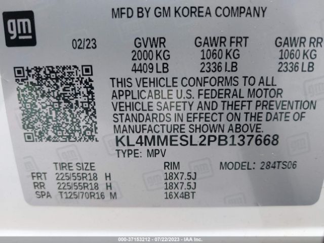 KL4MMESL2PB137668 Buick Encore Gx Select