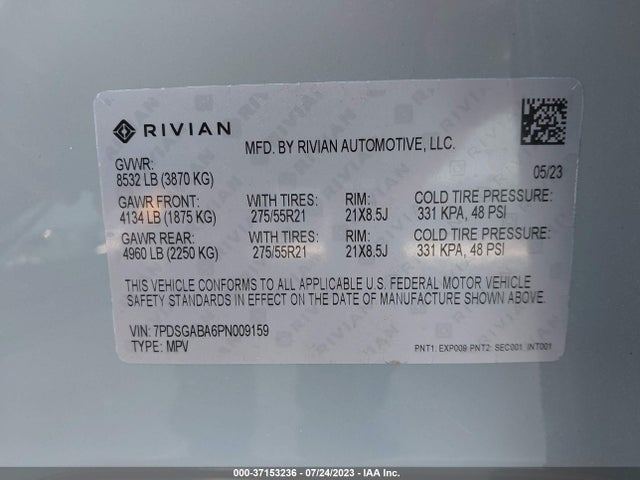 2023 Rivian R1S, VIN: 7PDSGABA6PN009159