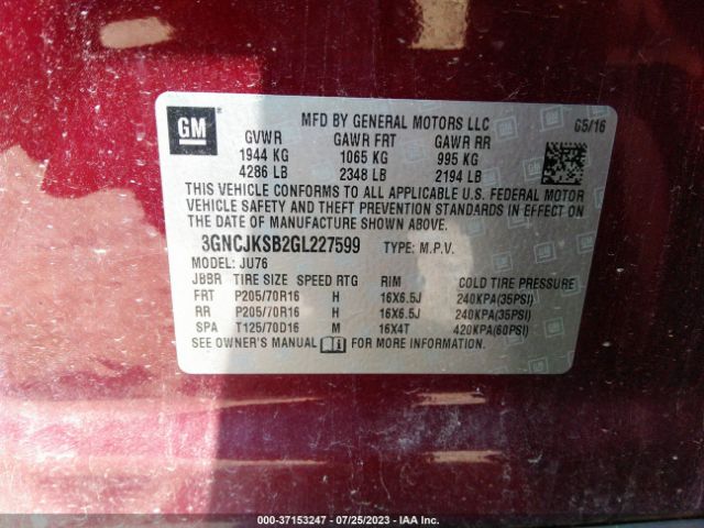 3GNCJKSB2GL227599 Chevrolet Trax 1ls