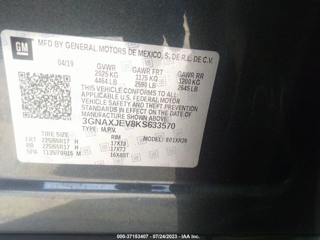 Chevrolet EQUINOX LT 2019 3GNAXJEV8KS633570 Image 9