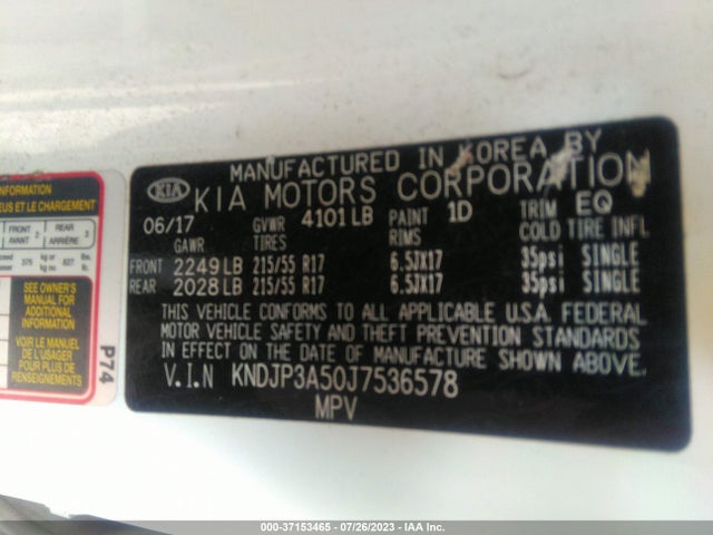 2018 KIA SOUL VIN: KNDJP3A50J7536578
