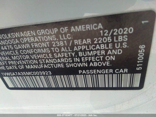 1VWSA7A35MC003923 Volkswagen Passat 2.0t Se