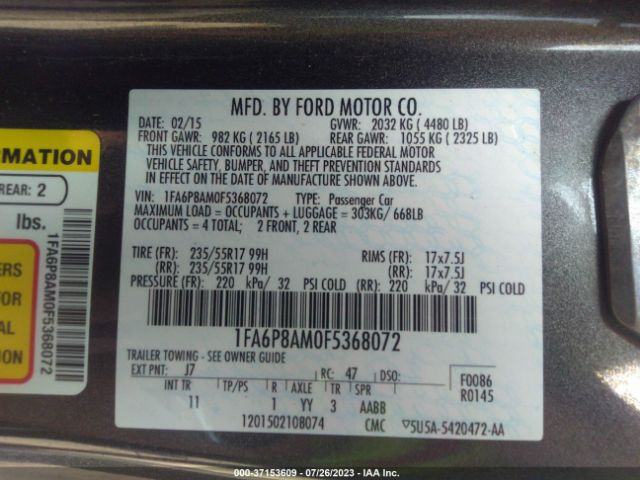 1FA6P8AM0F5368072 Ford Mustang V6