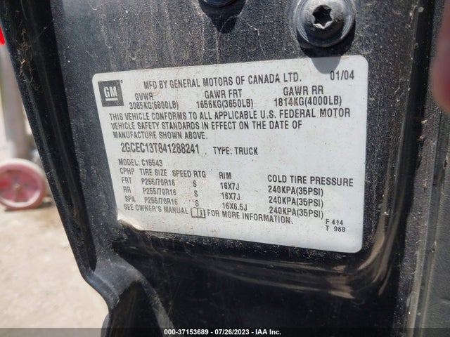 2004 CHEVROLET SILVERADO 1500 CREW CAB LT VIN: 2GCEC13T841288241
