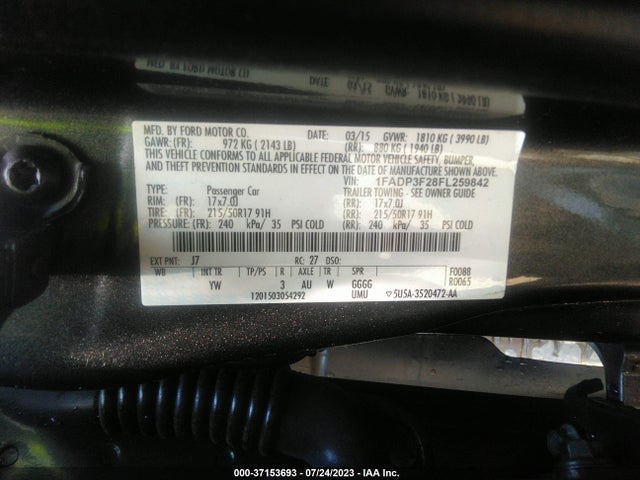 Ford FOCUS SE 2015 1FADP3F28FL259842 Image 9