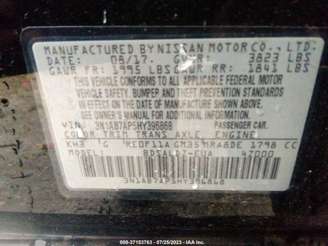Nissan SENTRA SV 2017 3N1AB7AP5HY396868 Image 9