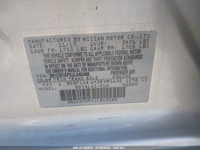 3N1CN7APXJL840488 Nissan Versa Sedan S Plus