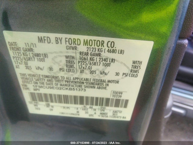2012 FORD ESCAPE LIMITED VIN: 1FMCU9EG2CKB51373