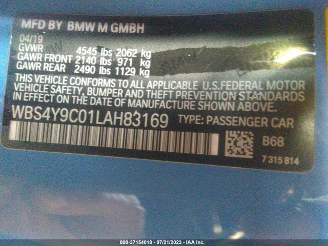 2020 BMW M4, VIN: WBS4Y9C01LAH83169