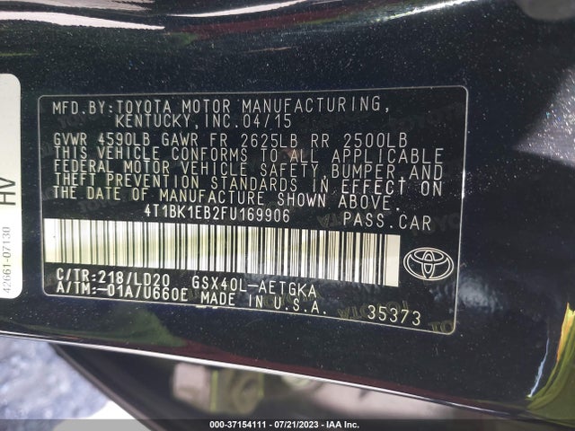 Toyota AVALON LIMITED 2015 4T1BK1EB2FU169906 Image 15