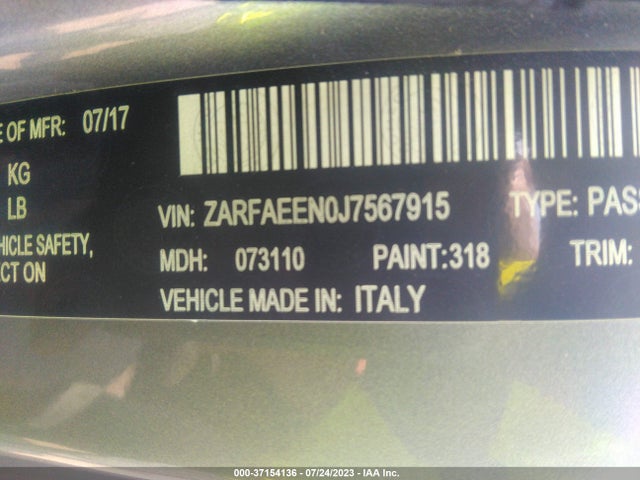 ZARFAEEN0J7567915 Alfa Romeo Giulia Ti Lusso
