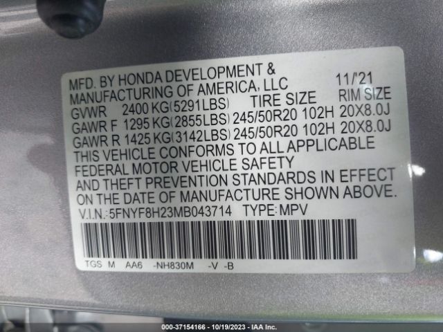 5FNYF8H23MB043714 Honda Passport Sport