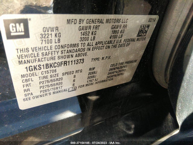 1GKS1BKC9FR111373 GMC YUKON SLT
