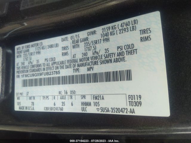 1FMCU9GX9FUB23785 Ford ESCAPE SE