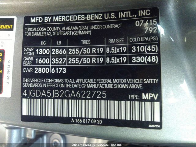 4JGDA5JB2GA622725 Mercedes-Benz Gle Gle 350