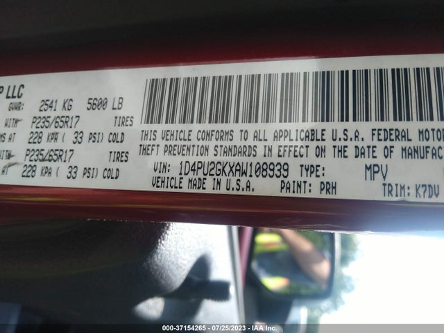 2010 DODGE NITRO SE VIN: 1D4PU2GKXAW108939