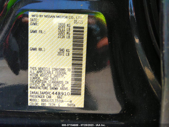 2015 NISSAN ALTIMA 2.5 VIN: 1N4AL3AP0FC448910