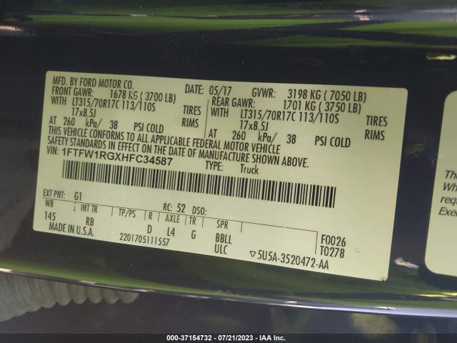 Ford F-150 Raptor 2017 1FTFW1RGXHFC34587 Image 15