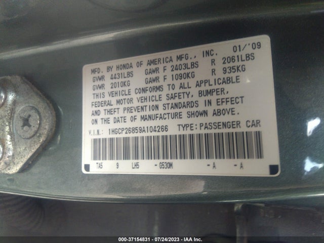 2009 HONDA ACCORD SDN EX-L VIN: 1HGCP26859A104266