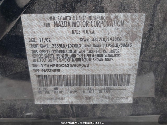 2003 MAZDA MAZDA6 I VIN: 1YVHP80C635M09063