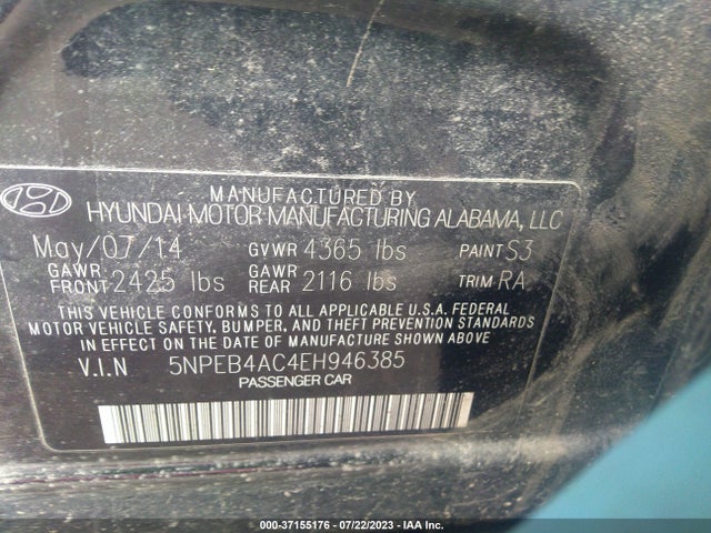 Hyundai SONATA GLS 2014 5NPEB4AC4EH946385 Image 9