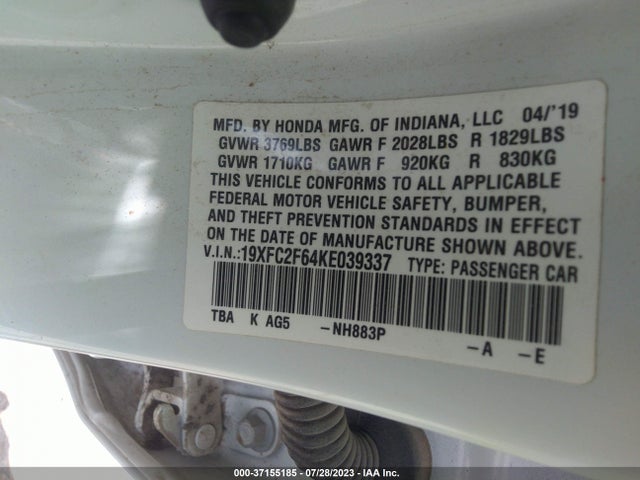 Honda Civic Sedan Lx 2019 19XFC2F64KE039337 Image 9