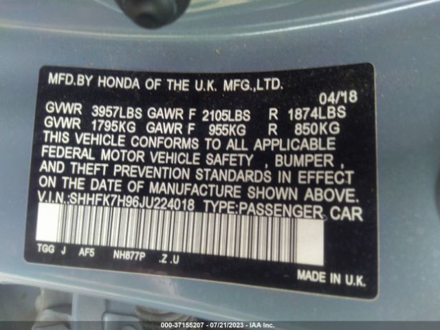 SHHFK7H96JU224018 Honda Civic Sport Touring