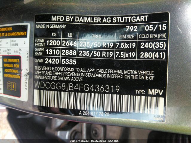 WDCGG8JB4FG436319 Mercedes-Benz Glk-class Glk 350
